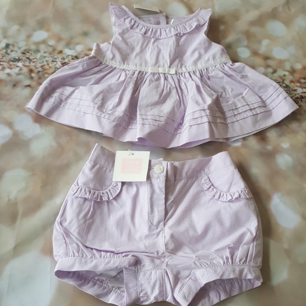 Janie and jack NWT Purple checks outfit Precious